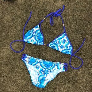Blue and white bathing suit